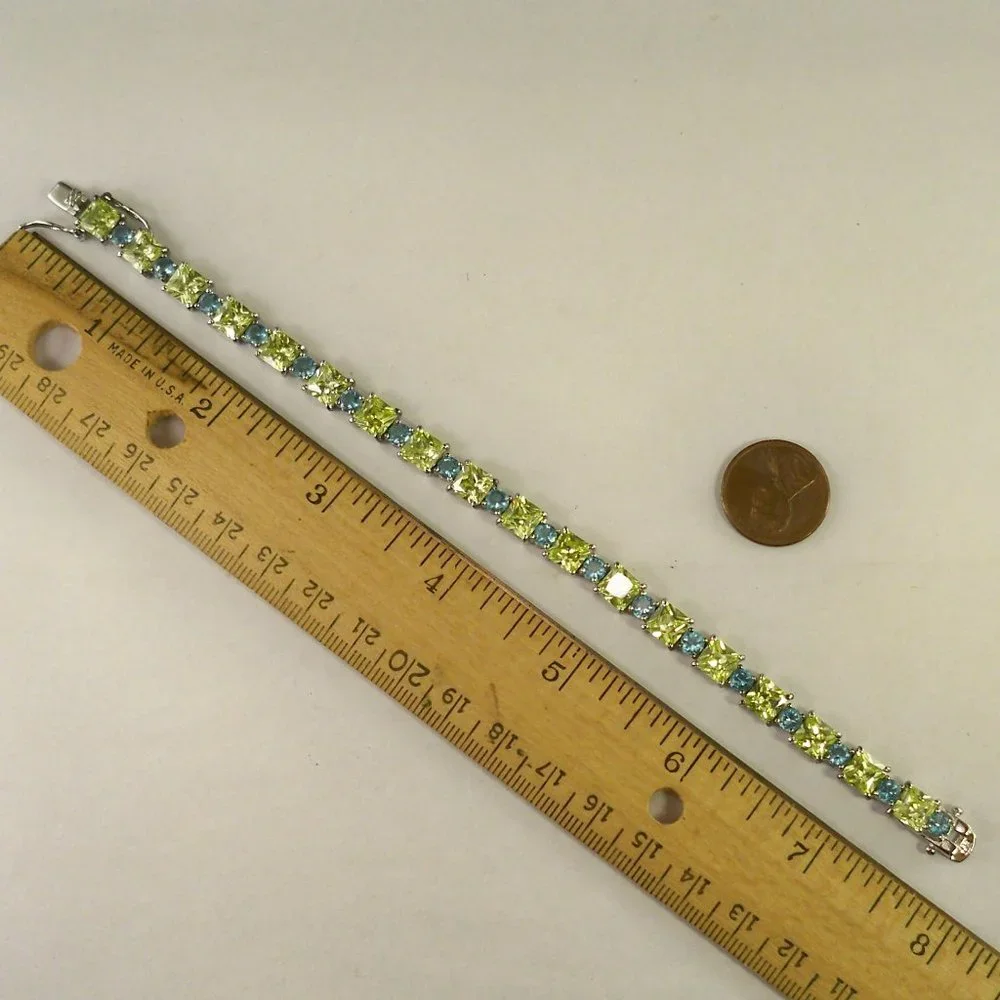 NEW Vintage R C by Adrienne Yellow, Aquamarine Cubic Zirconias Silver Bracelet